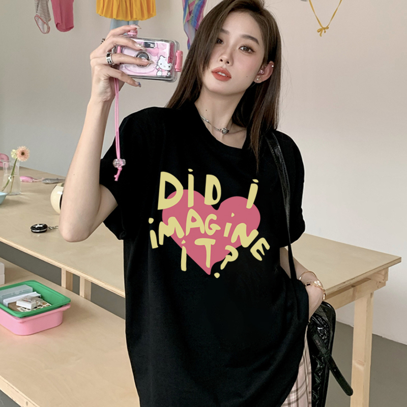 Print T-shirt Kaos Lengan Pendek Cute Question Mark Love Baju Wanita Oversize Korean Style