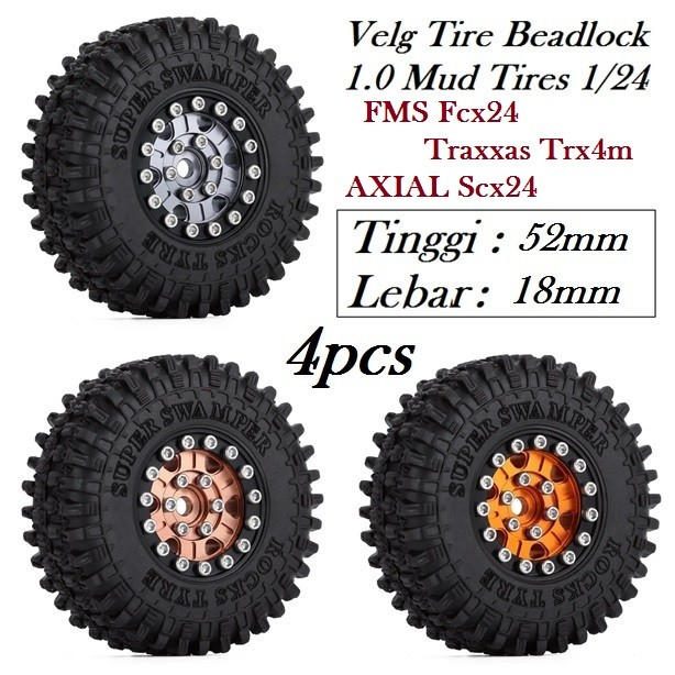 Velg Tire Ban 1.0 Beadlock upgrade 52m Axial SCX24 TRX4M FCX24 1/24 RC Crawler Car
