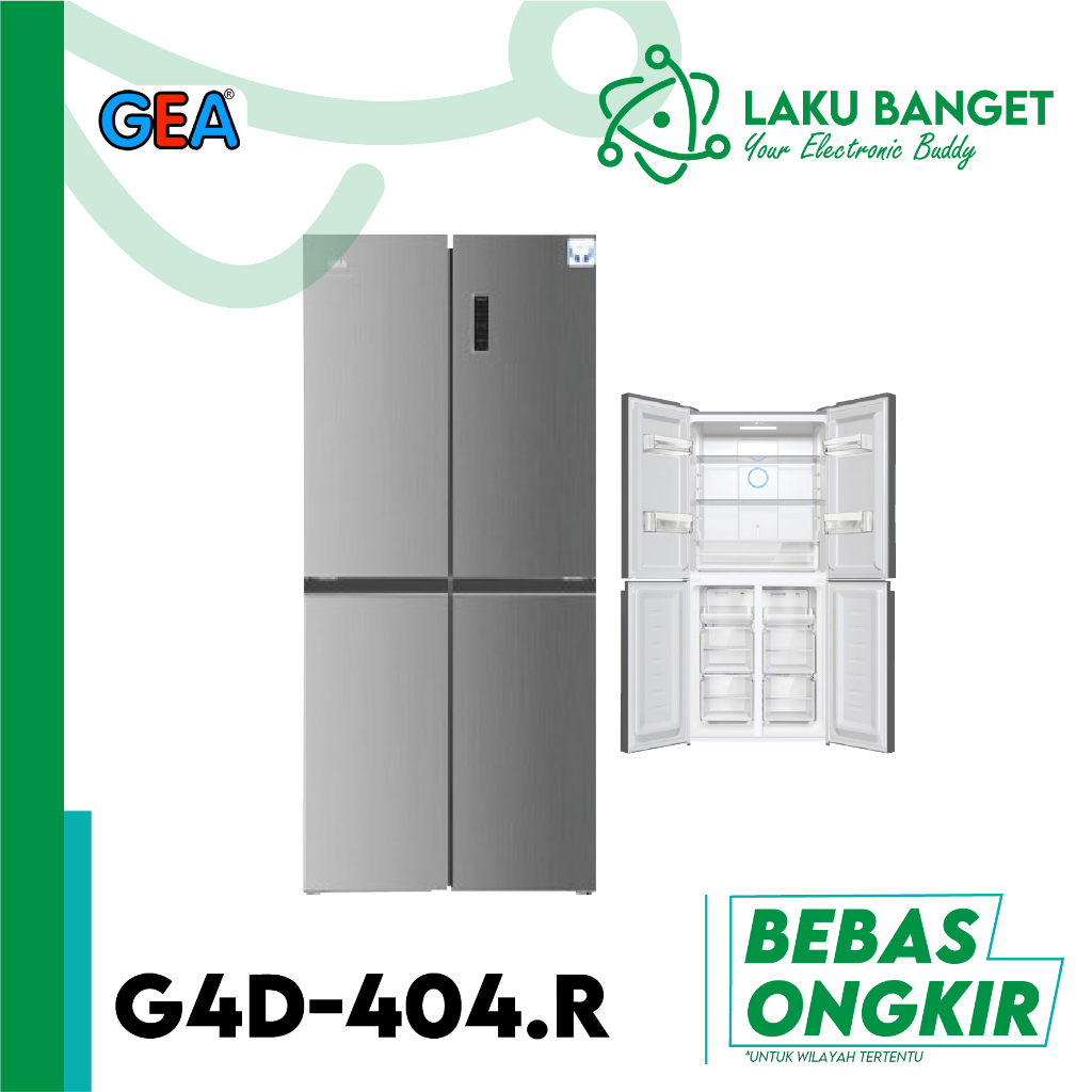 Kulkas 4 Pintu GEA G4D-404 Inox dan Hitam, Kapasitas Total 404L dengan Teknologi Inverter