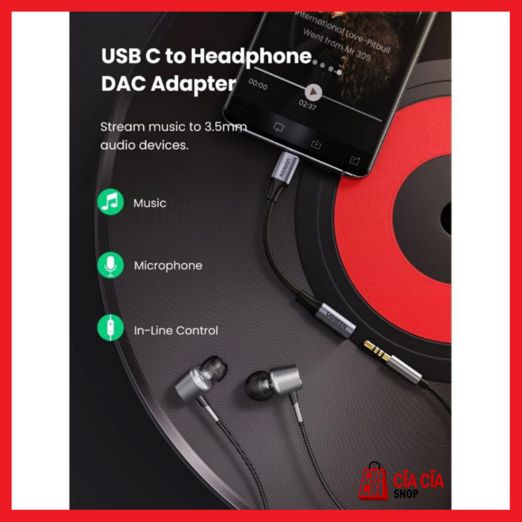 UGREEN Converter Audio Type C To Aux Jack 3.5mm Adapter Audio USB C DAC 80154