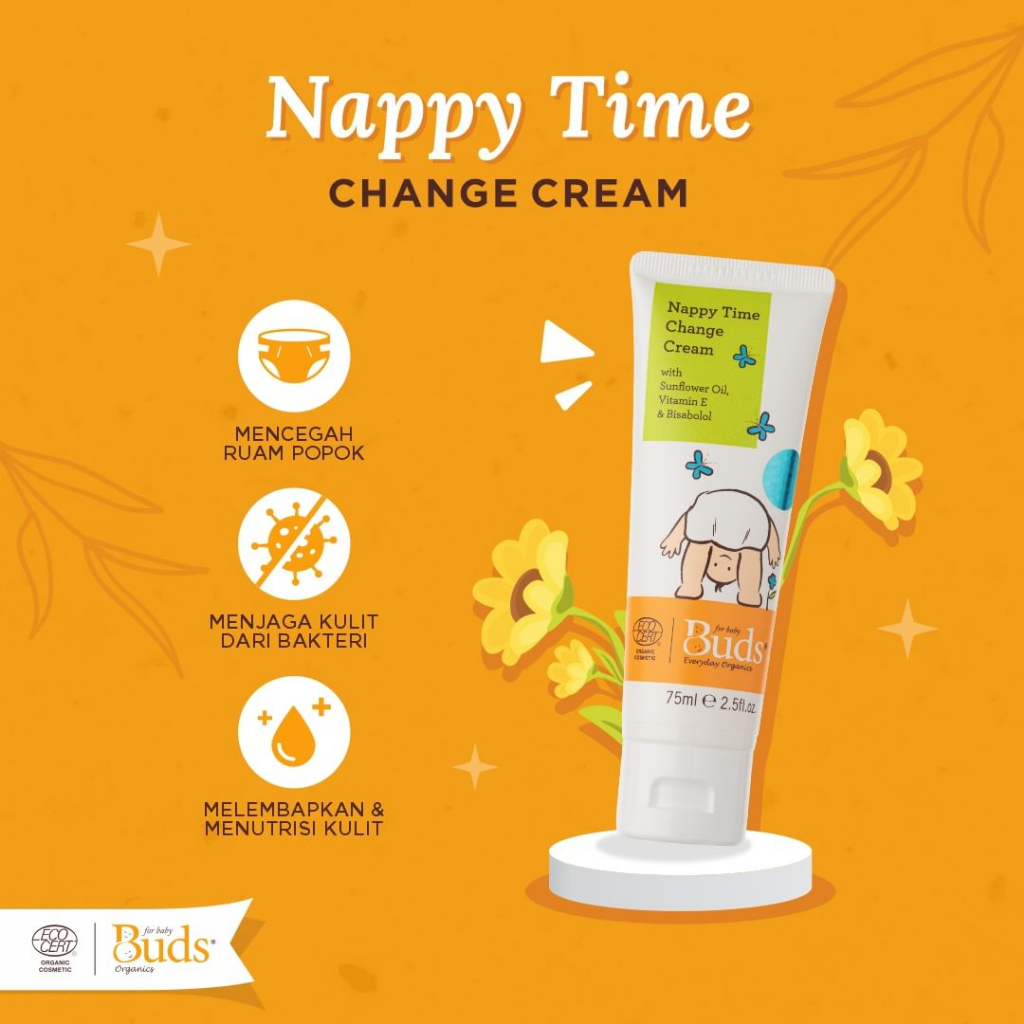 Buds Organics Nappy Time Change Cream - Lotion atau Krim Perawatan Ruam Popok Pantat Bayi dan Anak