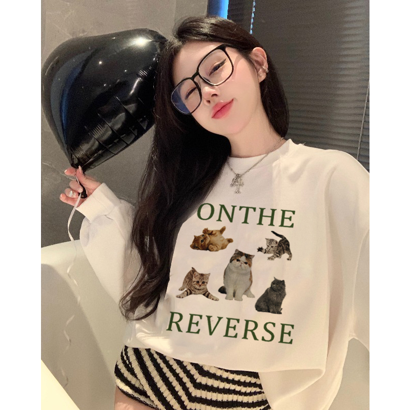 EUNII Sweater Lengan Panjang Cartoon Animal Family Painting Korean Style/Hoodie Oversize/Baju Wanita/Switer Wanita