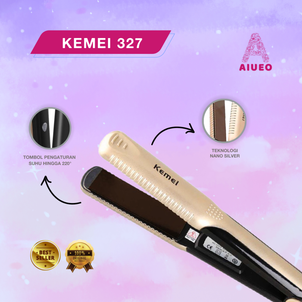 Catokan Kemei 327 Curly Hair Straightener Untuk  Meluruskan &amp; Keriting  Rambut - Alat Catok Rambut 2 in 1 3 in 1