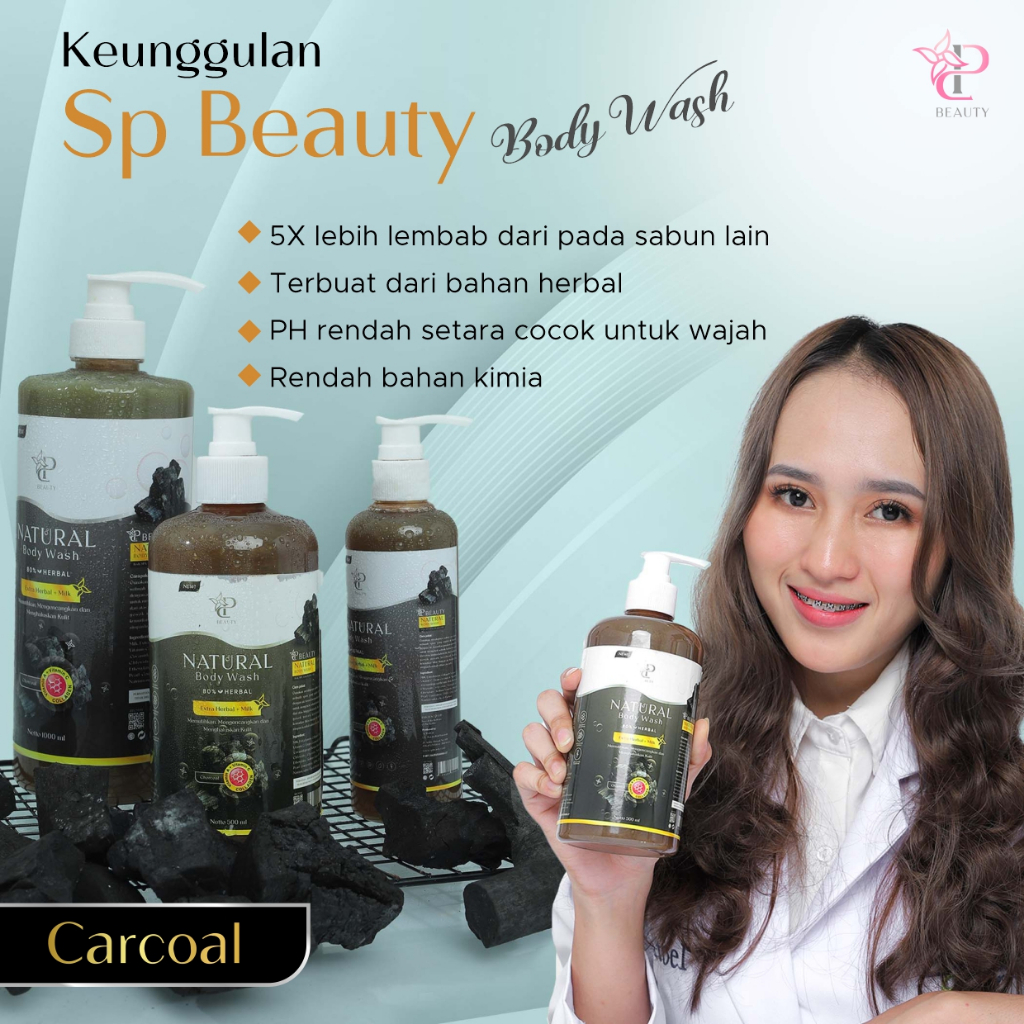 Sp Beauty Body Wash sabun cair herbal. Extra charcoal vitamin C. A &amp; Collagen. - Sabun mandi cair pemutih badan sabun cair pemutih .sabun cair herbal charcoal