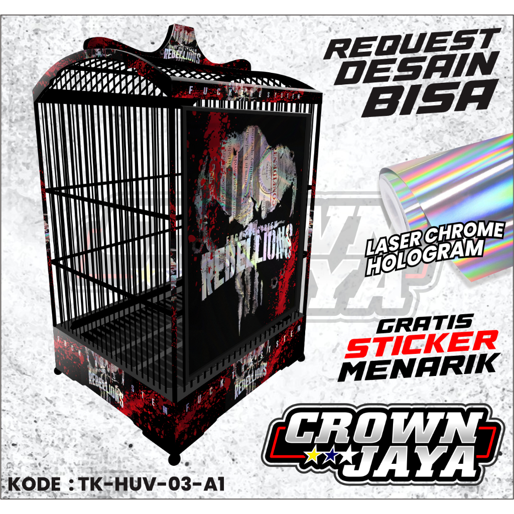 Decal Sangkar Kandang Kotak Sticker Decal UV Hologram Sangkar Kotak BNR No 1 2 3 Sangkar Burung Kena