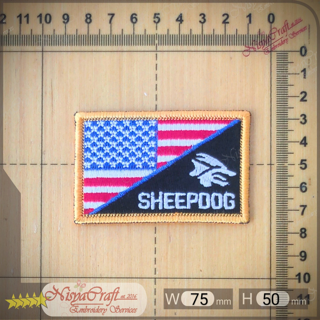 NCEP0108-0481- US Flag the Sheepdog | Morale | Patch Bordir