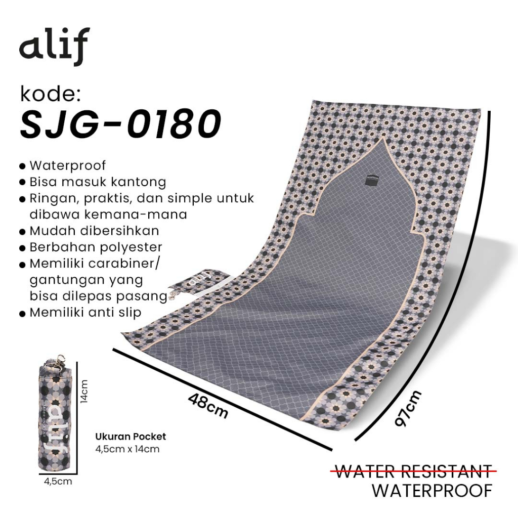 ALIF SAJADAH GENGGAM TRAVEL / SAKU / PORTABLE / WATERPROOF ( ALIF MODERN WEAR SJG-0180 )