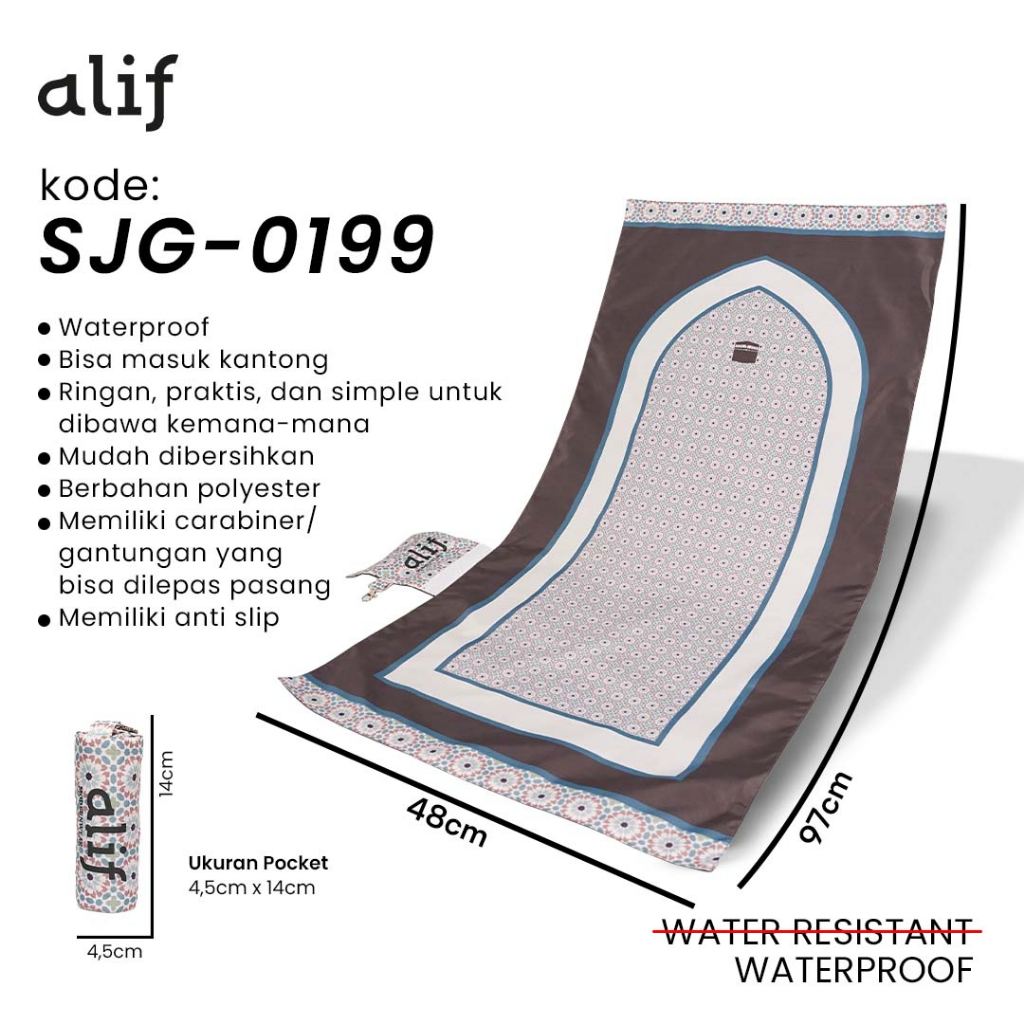 ALIF SAJADAH GENGGAM TRAVEL / SAKU / PORTABLE / WATERPROOF ( ALIF MODERN WEAR SJG-0199 )