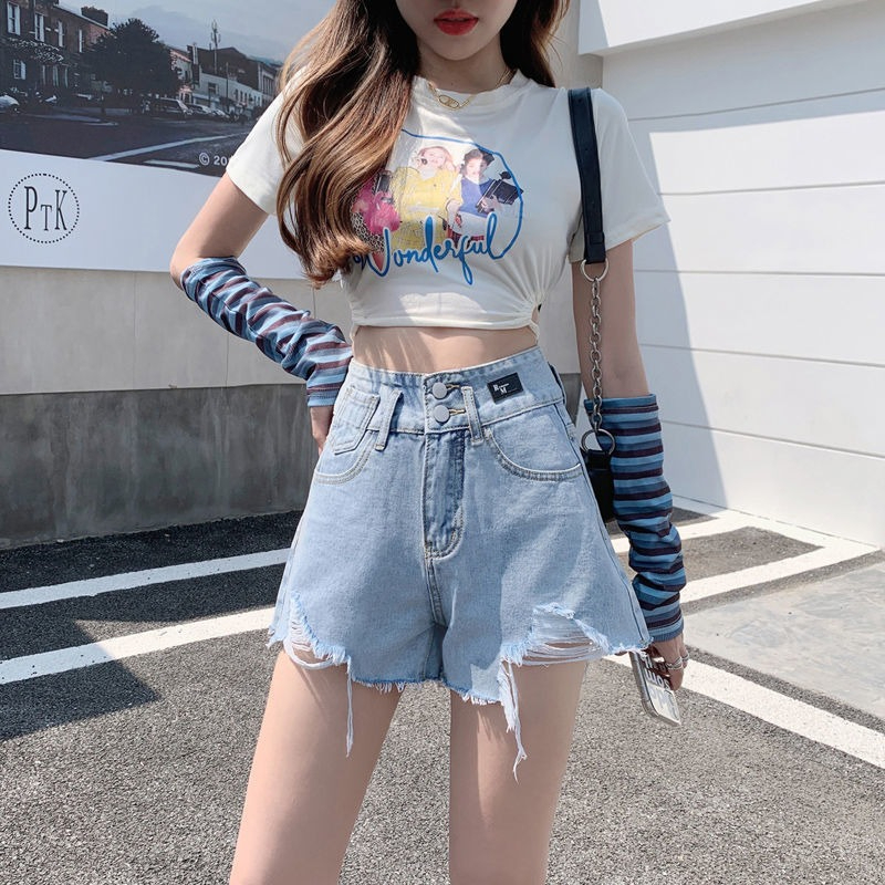 Celana hotpants jeans wanita korea style pendek ripped Short jeans Highwaist denim dewasa xl XXl kekinian 2023