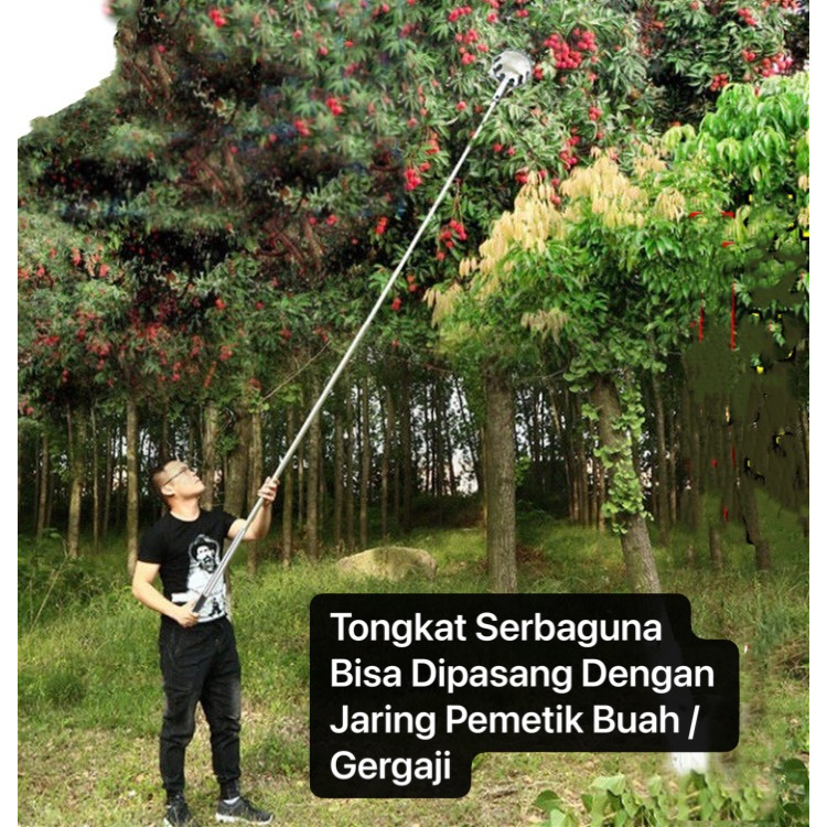 Tongkat Pemetik Buah Teleskopik Serbaguna Alat Petik Buah Panjang Teleskopik Metal Fruit Picker Bisa Gergaji Potong Ranting