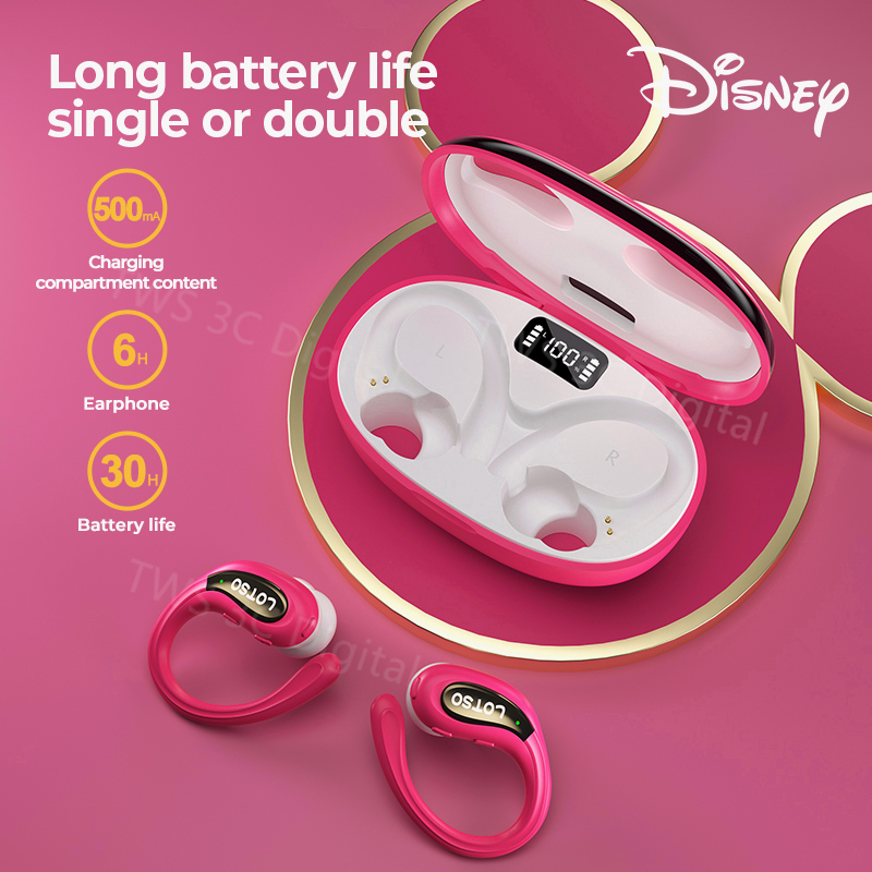 Original Disney Olahraga Headset Bluetooth 5.3 Ear-mounted TWS Earphone Gaming with Mic HIFI Stereo Digital  Untuk Android IOS iPhone