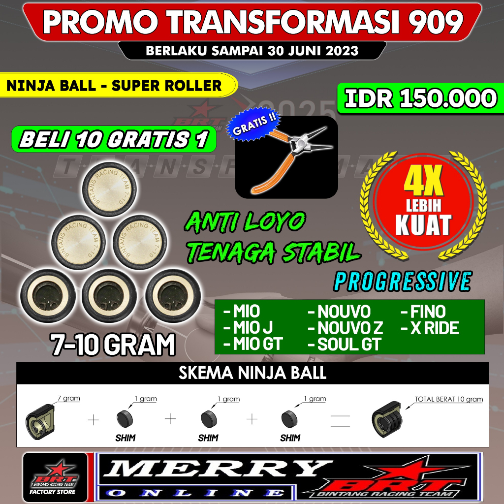 Super Roller Ninja Ball BRT Vario 125 150 Mio J Sporty New Nmax Aerox PCX ADV Beat Fi Karbu PCX ADV 150 160