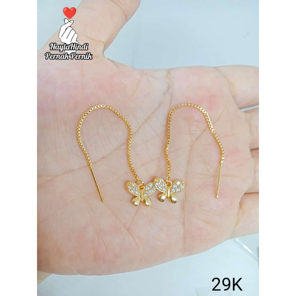 ANTING PANJANG JARUM KUPU-KUPU PERHIASAN DEWASA LAPIS EMAS
