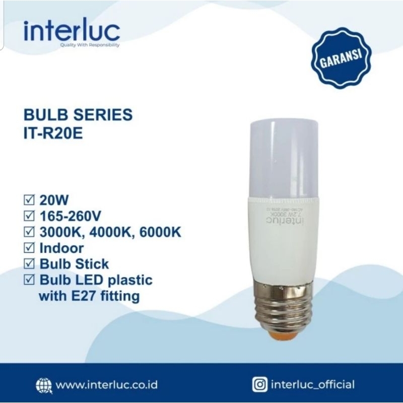Lampu Led Stick E27 INTERLUC 20 Watt 20W Garansi 1 Tahun