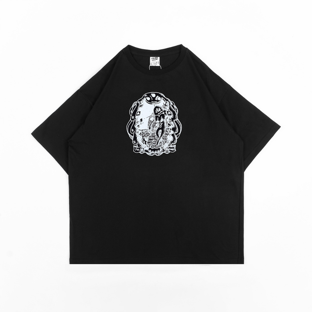 FOLDED CREATURES BY PEANUT STAIN - Battle Of Edelweiss Black  Wide Shoulder Oversized Tshirt