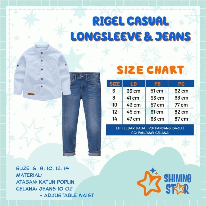 Ready ‼️ Set Kemeja Anak Cowok Premium Rigel Casual Longsleeve &amp; Jeans