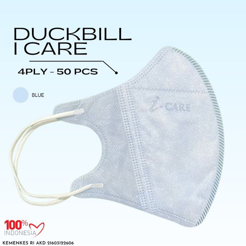 MASKER DUCKBILL I-CARE BIRU 4 PLY DISPOSABLE FACE MASK ISI 50 PCS