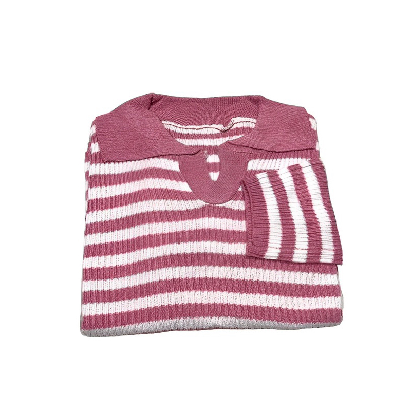 Kaos Kerah Rajut Wanita - T-shirt Kra Vneck Salur