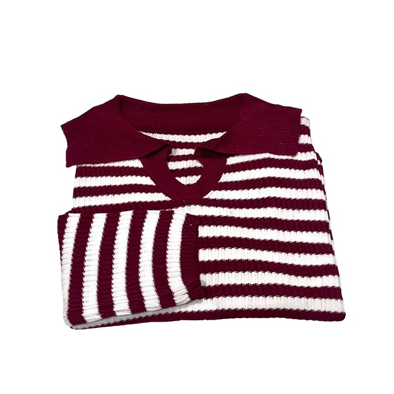 Kaos Kerah Rajut Wanita - T-shirt Kra Vneck Salur