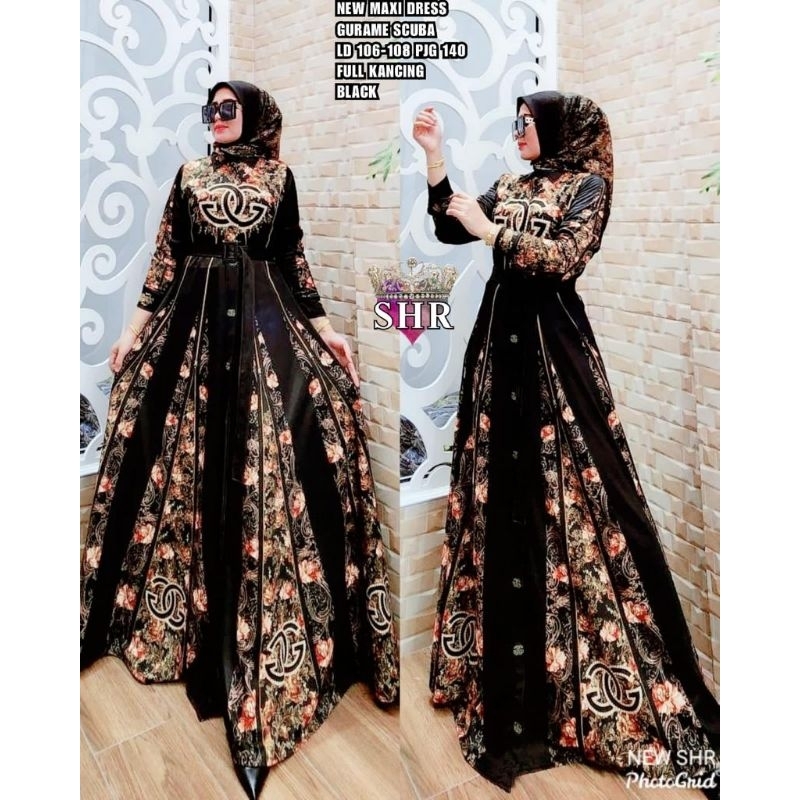 MAXI DRESS SCUBA BLACK HITAM SYAHIRA