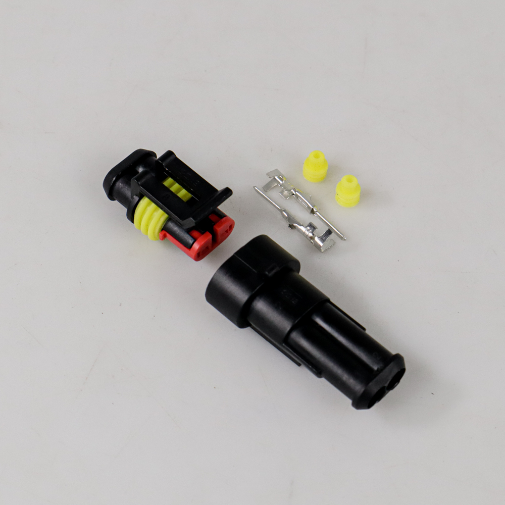 2 Pin Way AMP Super Seal Waterproof Wire Connector Plug - H182 - Black