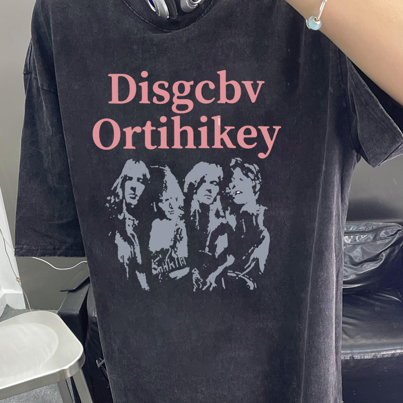 Print Washed T-shirt Kaos Lengan Pendek Oversize Retro Characters Women Korean Style Atasan Wanita