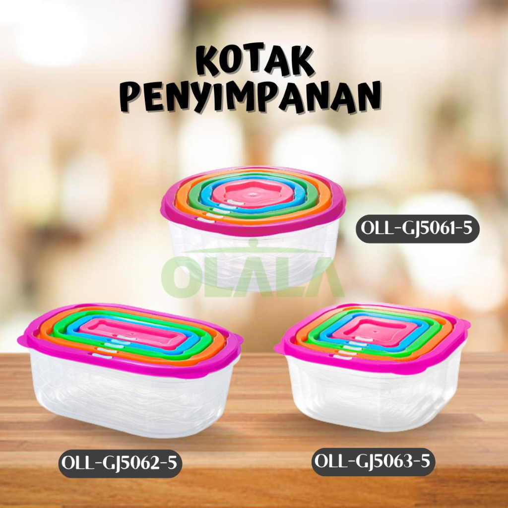 5IN1 KOTAK PENYIMPANAN MAKANAN SET FOOD STORAGE BOX SET MODEL WARNA-WARNI OLL-GJ5061-5 / OLL-GJ5062-5 / OLL-GJ5063-5