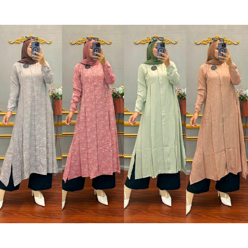 (Bisa COD) Setelan Long Tunik Crinkle Motif Premium/Oneset Crinkle Katun Premium/Set Wanita Terbaru