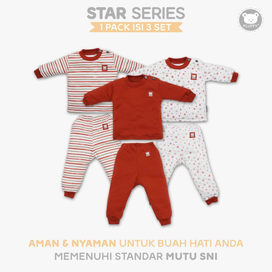 3 Piyama Baju Tidur Setelan Oneset Atasan Bawahan Oblong Fluffy Baju Bayi Anak Kids Laki laki Peremp