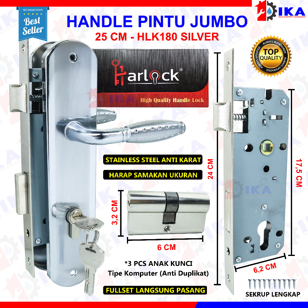 Kunci Pintu Rumah Besar 25 cm Harlock Bulat Kotak Handle SLOT anak kunci 3 biji / Handle pintu besar kunci pintu besar komplit Handle Kunci Pintu Set Minimalis - High Quality