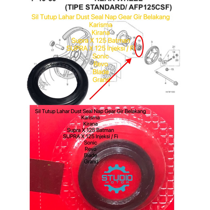 Sil Tutup Lahar Dust Seal Nap Gear Gir Belakang Karisma Kirana Supra X 125 Batman SUPRA X 125 Injeksi / Fi Sonic Revo Blade Grand 27X40X4.5 91251KPH881 Original Honda Ahm HGP