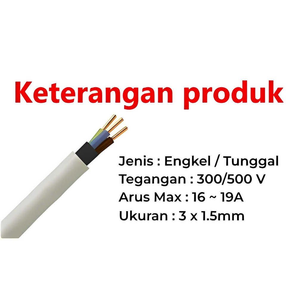 [HAEBOT] Kabel Listrik Engkel NYM 3 x 1.5 Putih isi 3 Per 1 Meter Eceran Audio Cable Indoor Putih 300/500V