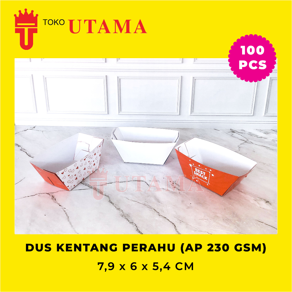 Box Perahu Kentang Goreng / Churros / Ayam Goreng / Dus French Fries 100PCS POLOS MOTIF
