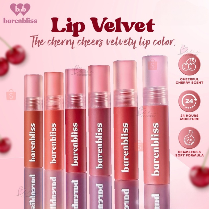 QEILA - LIP VELVET LIP CREAM BY BNB | BARENBLISS CHERRY MAKES CHEERFUL LIP VELVET SERIES | ORI