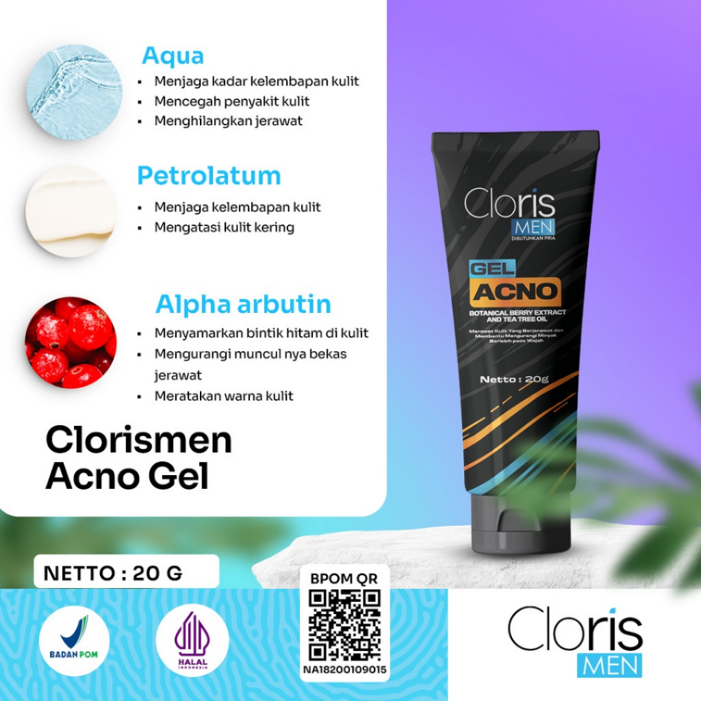 [ Agen Resmi ] Clorismen Acno Gel - Jel Wajah Pria untuk Menghilangkan Jerawat Aktif