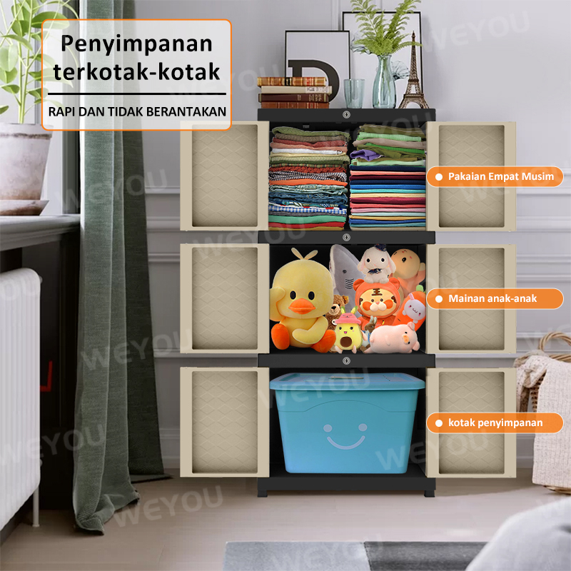 Pocket Dragon Lemari pakaian plastik Lemari pakaian Lemari plastik susun Lemari plastik jumbo Lemari baju plastik Lemari plastik 3/4/5 susun (SLG）