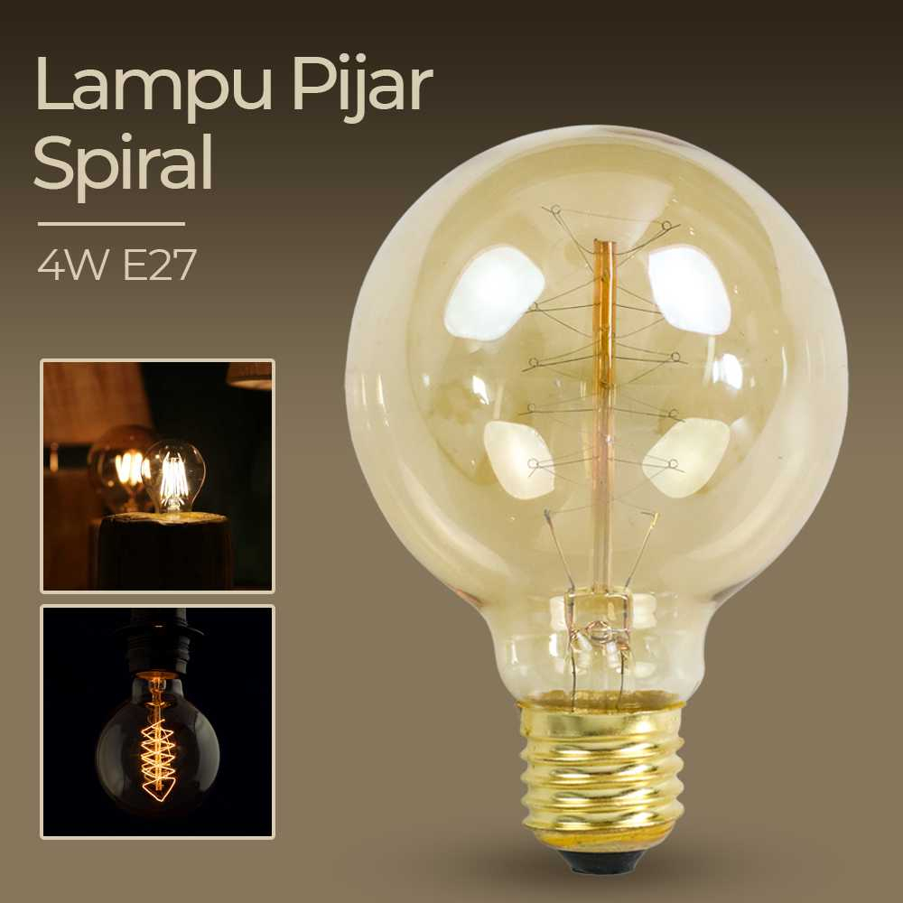 Lampu Pijar Spiral Bohlam Edison 4W E27 Warm White Lampu Hias Desain Dekorasi Vintage Kawat Lampu Spiral