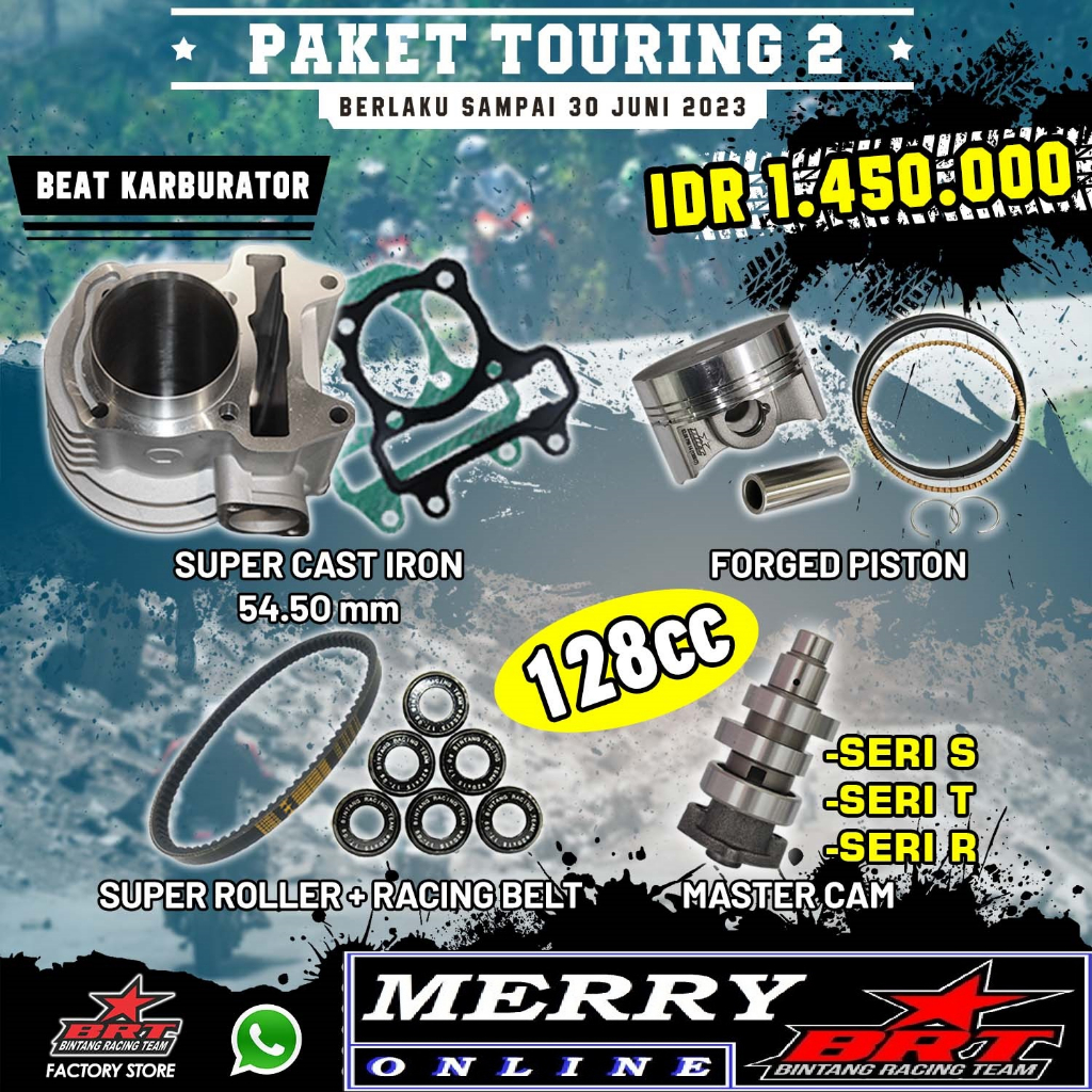 Paket Touring 2 BRT Bore Up Beat Karbu Karburator Blok Piston 54,5 Noken as Roller