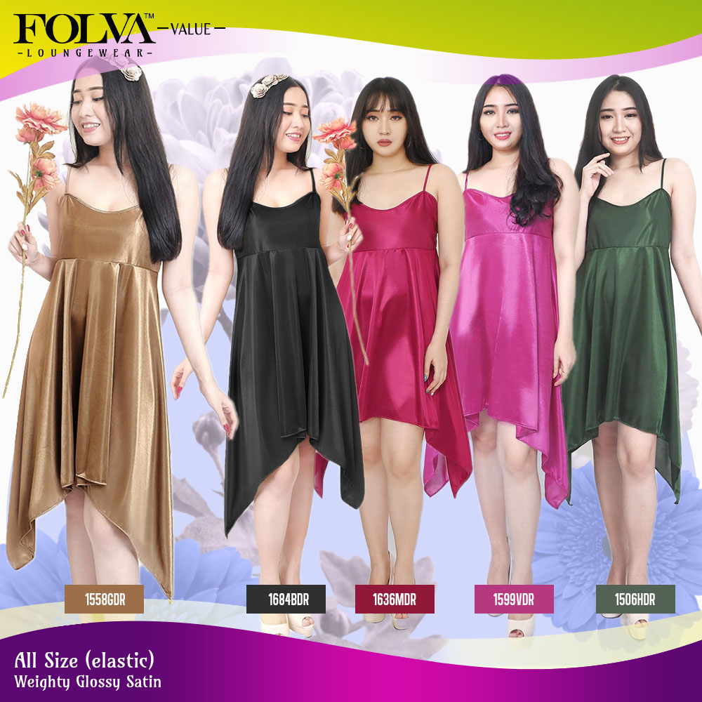 FOLVA Dress Tanktop Wanita Baju Tidur Rok Runcing Satin All size