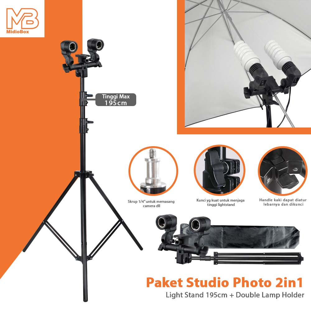 Lighting Studio Pake Lighting Studio Midio Stand Plus Double Lamp Holder  Untuk Studio Mini Lampu Fo