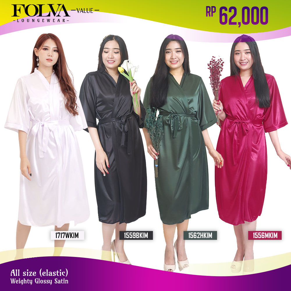 FOLVA Kimono wedding bridesmaid robe selutut baju tidur wanita Satin