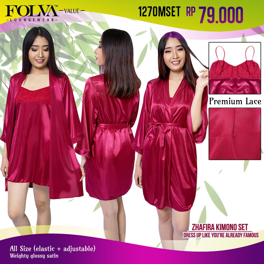 FOLVA kimono set baju tidur satin 1270MSET maroon all size