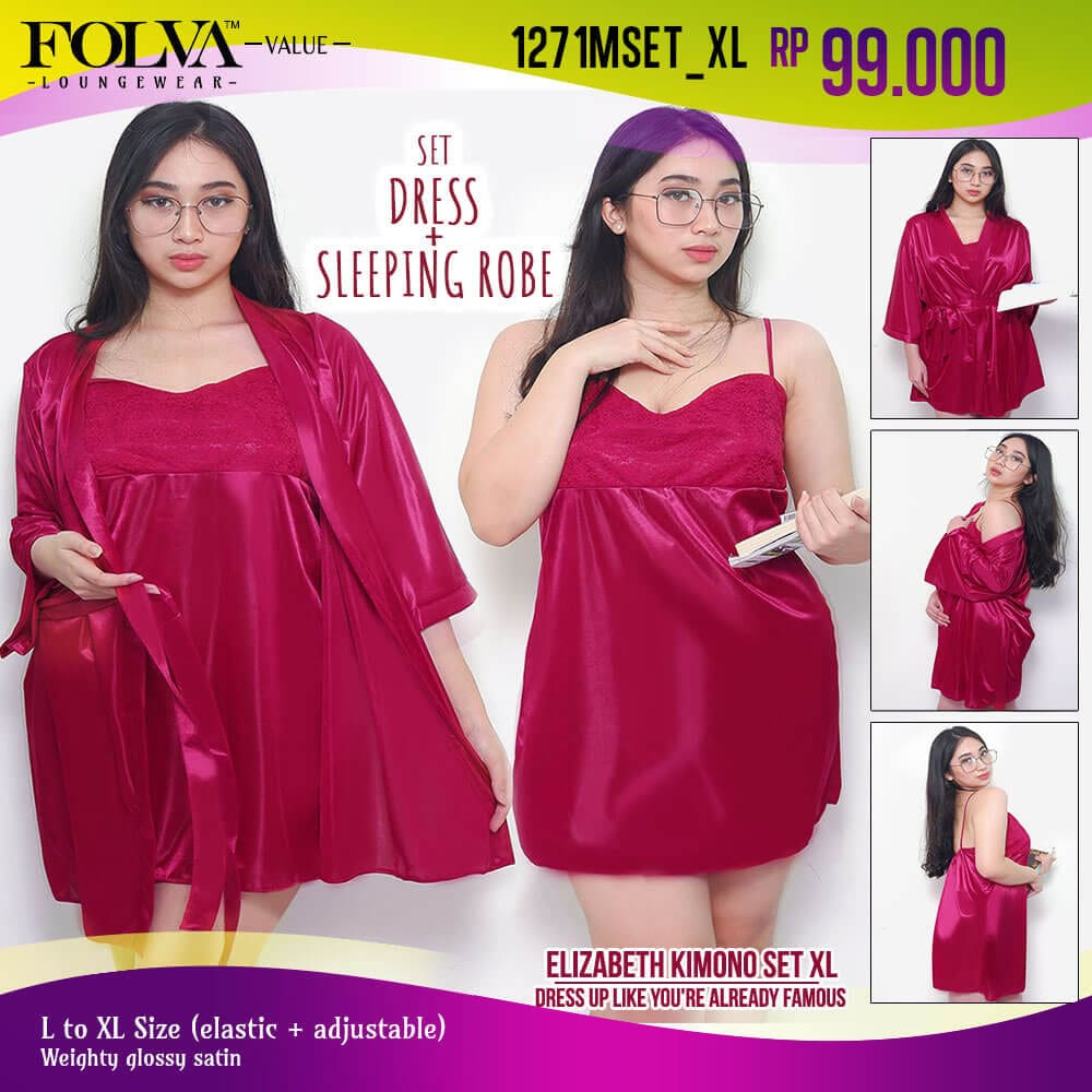 FOLVA kimono set baju tidur satin 1271MSET_XL maroon big size jumbo