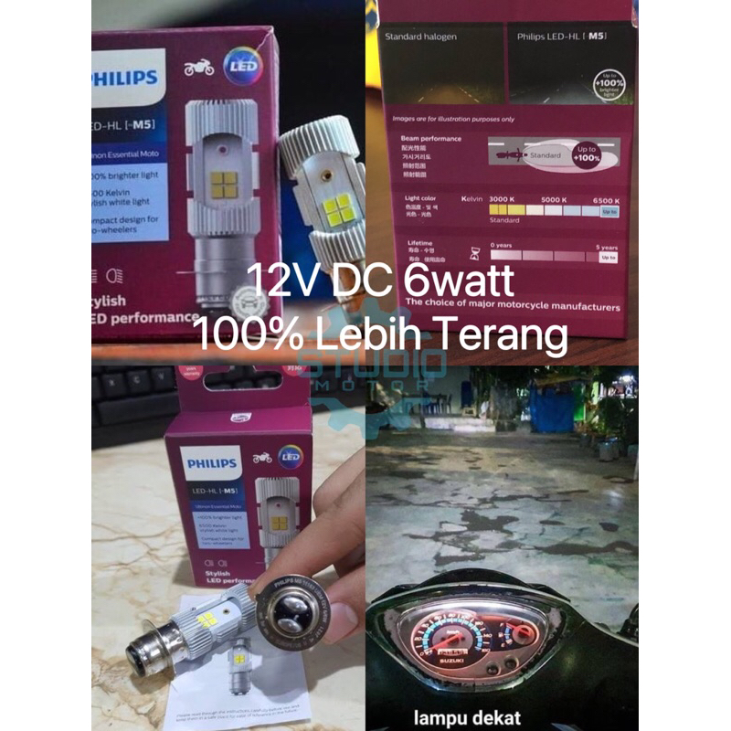 Bohlam Bola Lampu Depan Led Cahaya Putih Philips Kaki Satu 12V Dc 6 Watt