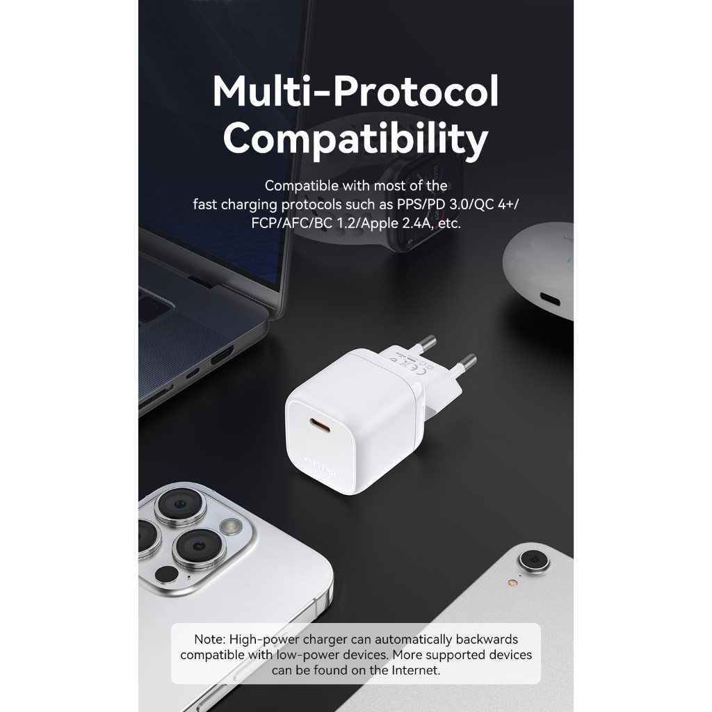 ( Bisa Cod ) Vention GaN Charger Adaptor USB-C Mini GaN Adapter Android Apple FAK