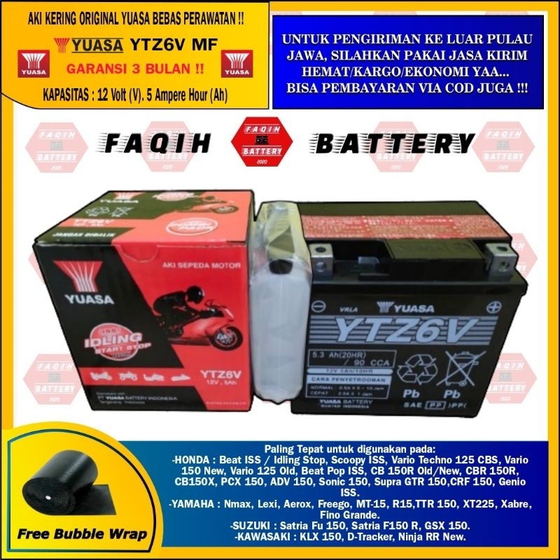 AKI MOTOR CB 150R NEW/OLD, CBR 150R, GSX 150, SUPRA GTR YTZ6V YUASA ORI MF