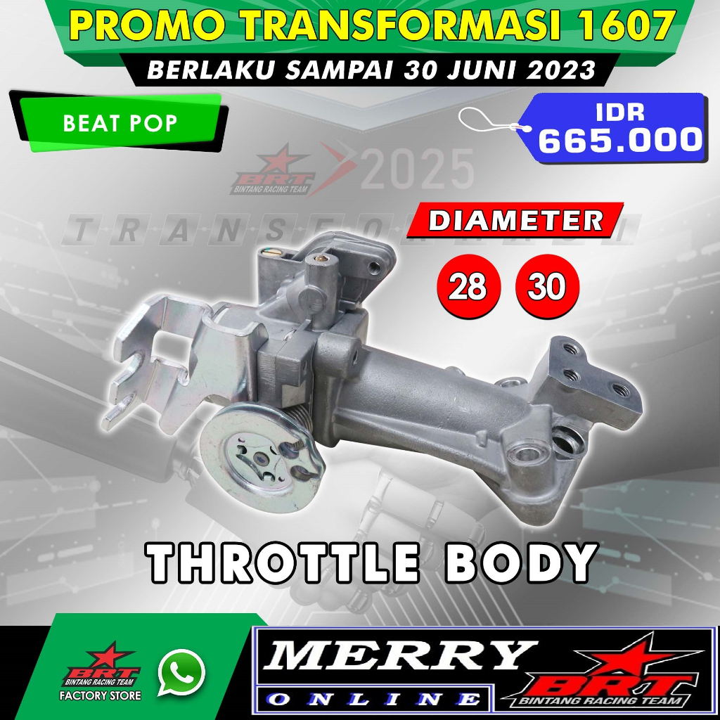 Throttle Body BRT TB Beat Scoopy Spacy FI dan Beat POP Beat Scoopy Street Vario 110 FI ESP 28mm 30mm
