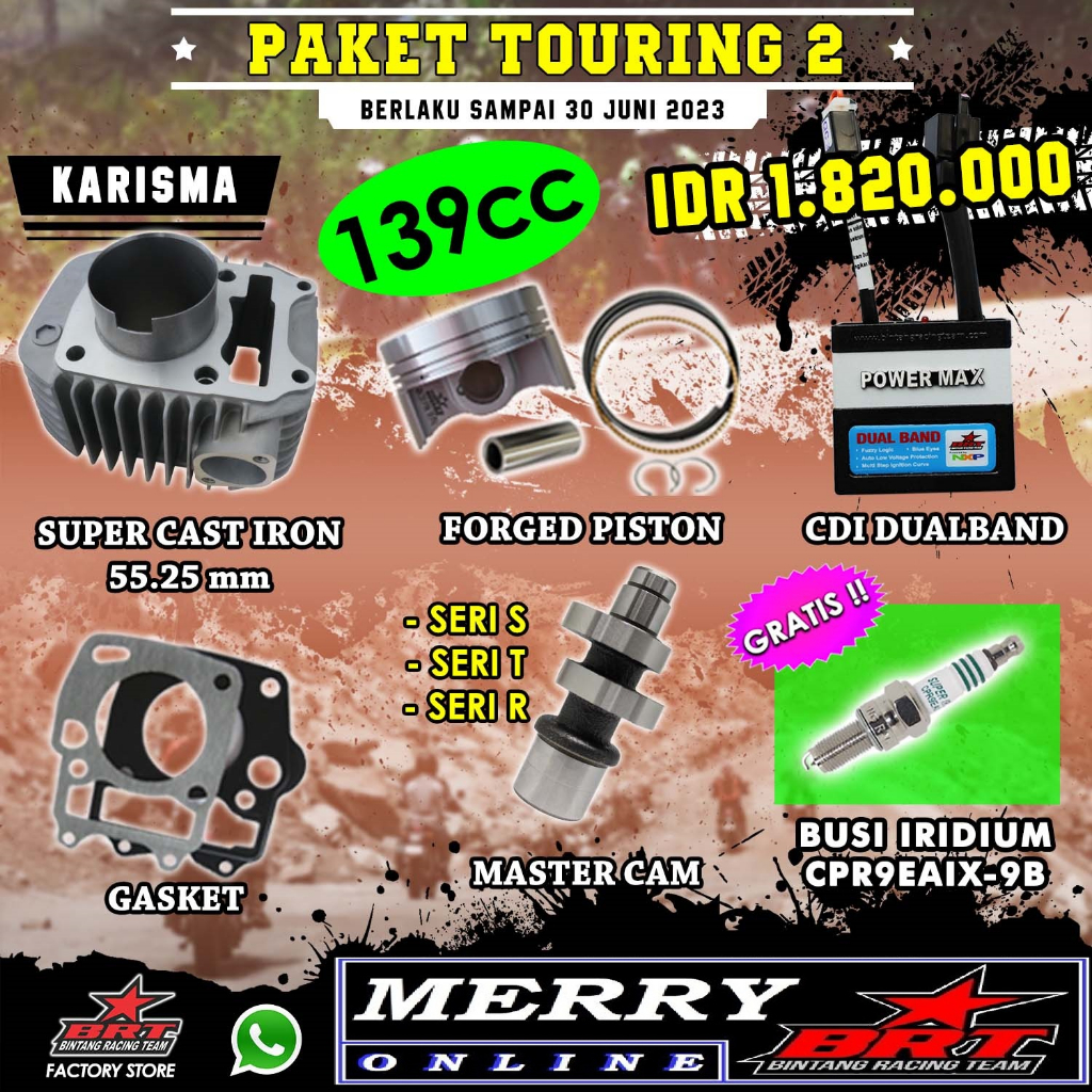 Paket Bore Up BRT Touring 2 Karisma Supra X 125 Kirana 139cc