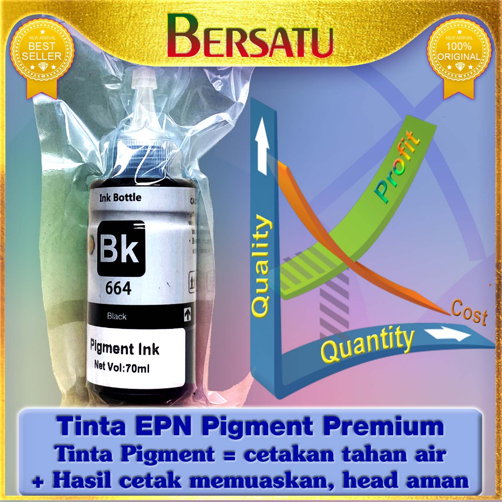 Tinta Pigment Epson 664 T664 Refill EPN Premium untuk Printer Epson L100 L110 L120 L121 L200 L210 L220 L300 L310 L350 L355 L360 L365 L380 L382 L385 L386 L405 L455 L485 L486 L550 L555 L565 L605 L655 L1300 L1455 No Box