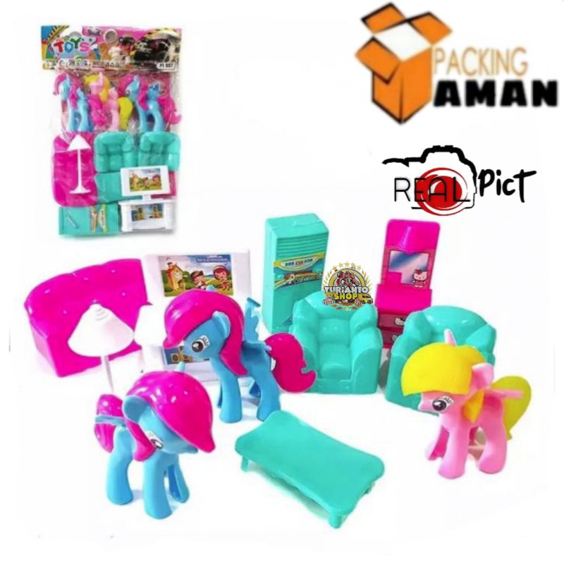 COD PROMO FI557 MAINAN ANAK KUDA PONY UNICRON / MAINAN SET FURNITURE + 3KUDA PONY